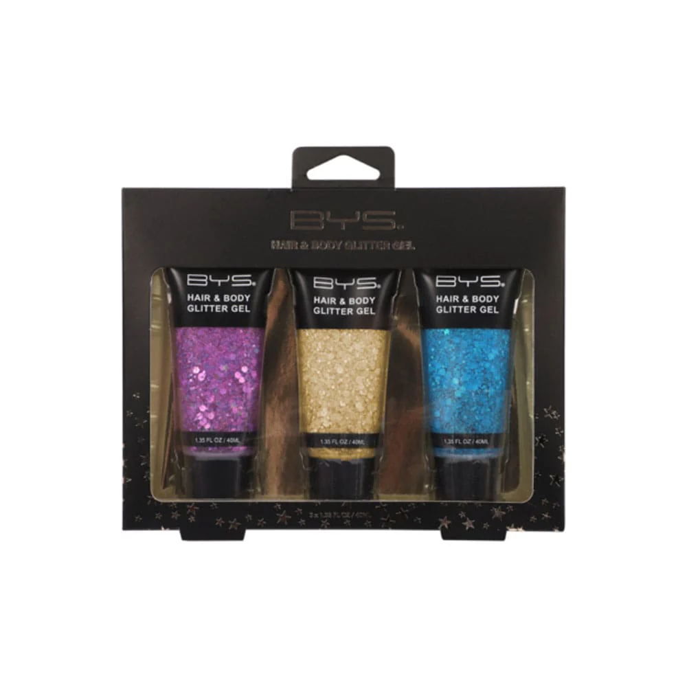 BYS Hair & Body Glitter Gel 3pc Gold