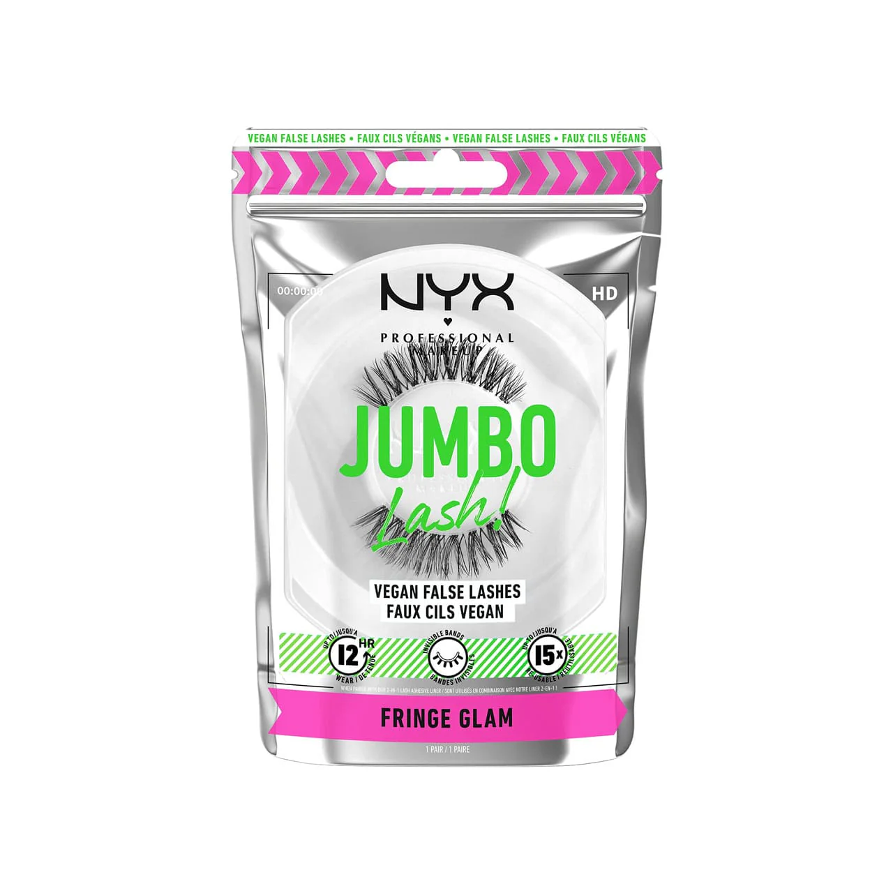 NYX Jumbo Lash Vegan False Lashes Reusable + Case Fringe Glam 1 NYX Jumbo Lash Vegan False Lashes Reusable + Case Fringe Glam