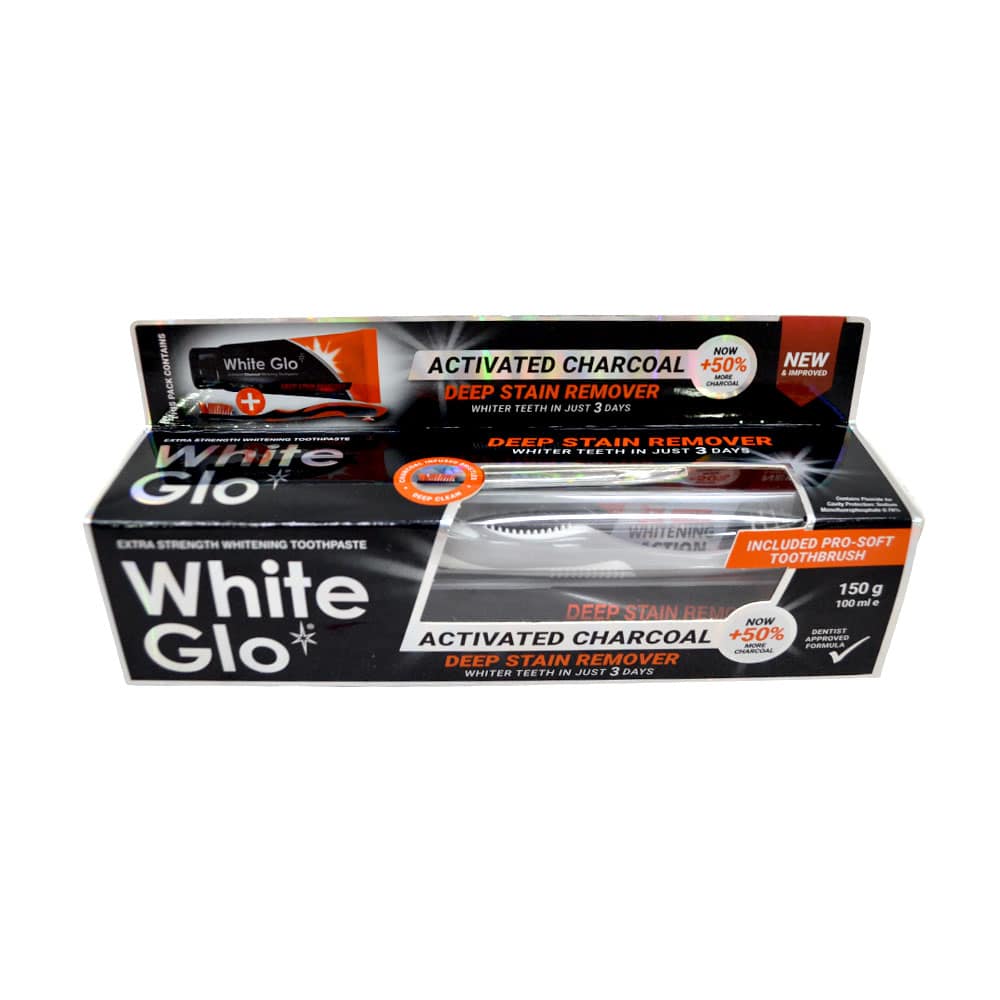White Glo Extra Strength Whitening Toothpaste Activated Charcoal 150g 1 White Glo Extra Strength Whitening Toothpaste Activated Charcoal 150g