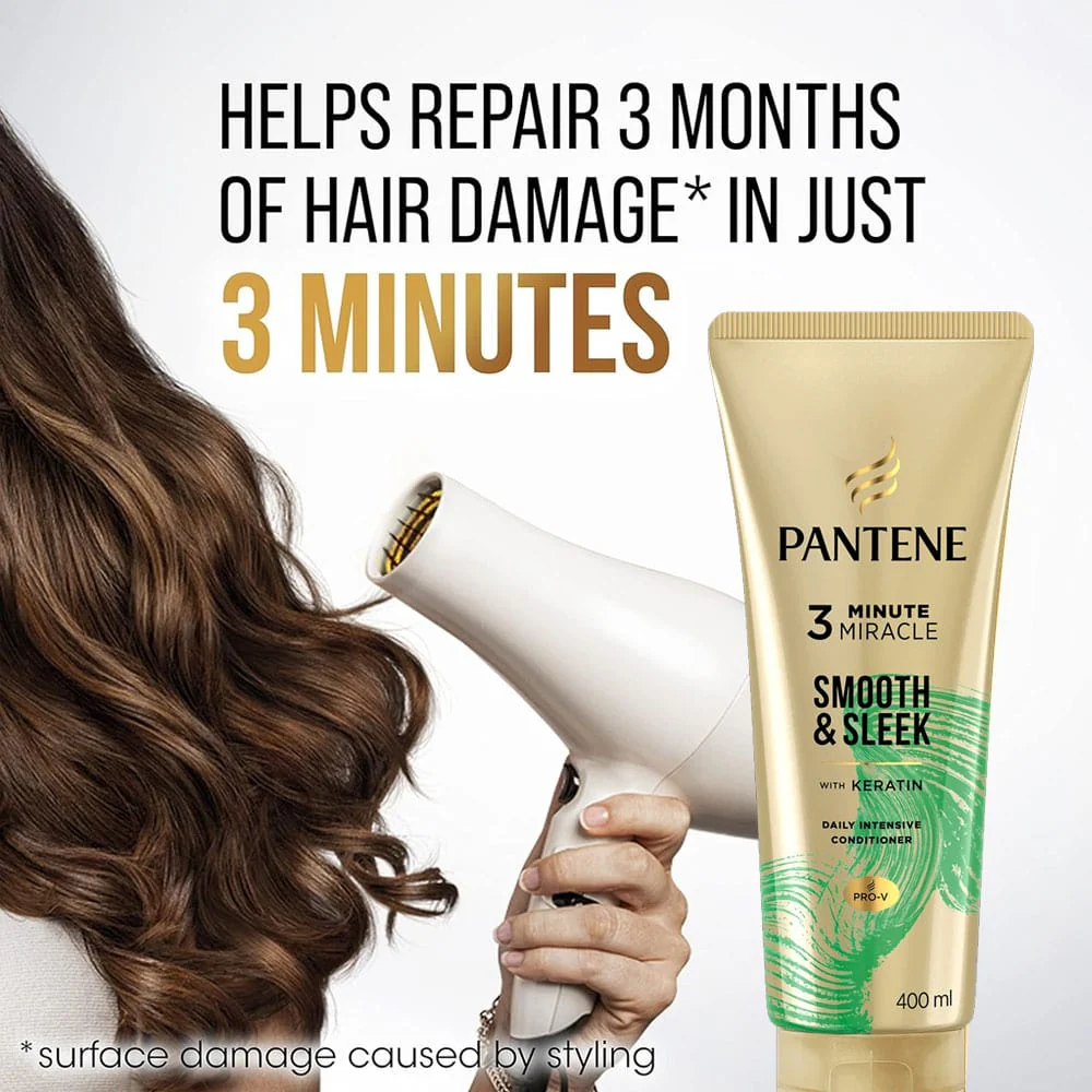 Pantene Conditioner 3 Minute Miracle Smooth & Sleek With Keratin Daily Intense 400ml 2 Pantene Conditioner 3 Minute Miracle Smooth & Sleek With Keratin Daily Intense 400ml