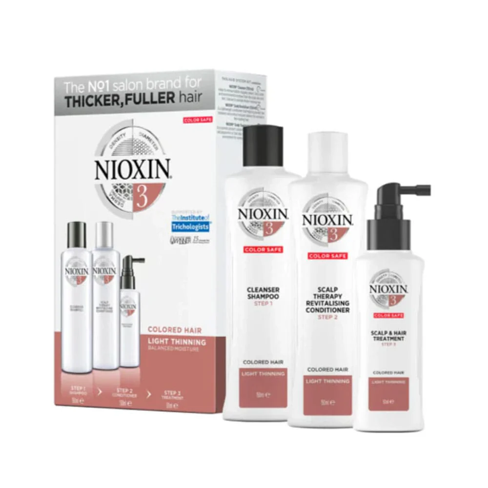 Nioxin Thicker Fuller Colored Hair Light Thinning System 3 Shampoo 150ml, Conditioner 150ml & Treatment 50ml