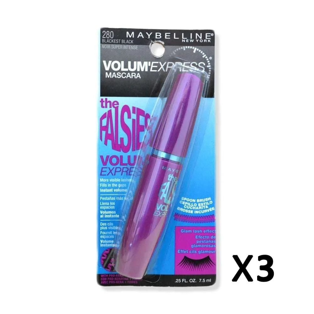 3x Maybelline The Falsies Volum' Express Mascara 280 Blackest Black 7.5ml 3 3x Maybelline The Falsies Volum' Express Mascara 280 Blackest Black 7.5ml