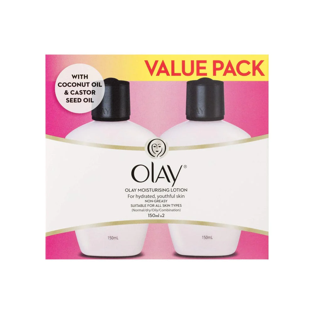 Olay Moisturising Lotion With Coconut Oil & Castor Seed Oil 2x150ml 2 Olay Moisturising Lotion With Coconut Oil & Castor Seed Oil 2x150ml