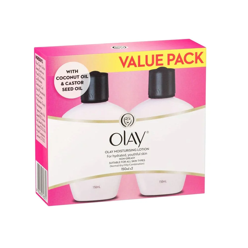 Olay Moisturising Lotion With Coconut Oil & Castor Seed Oil 2x150ml 3 Olay Moisturising Lotion With Coconut Oil & Castor Seed Oil 2x150ml