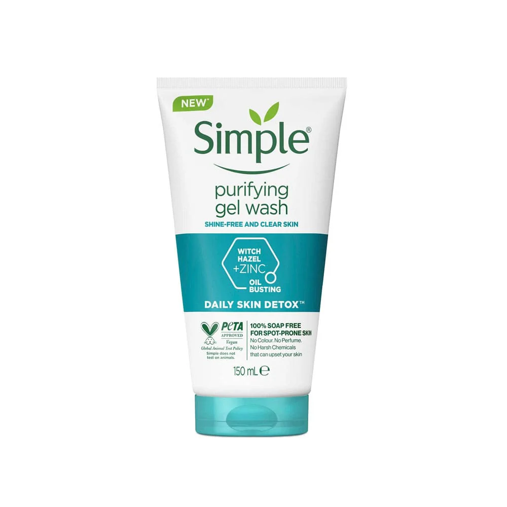Simple Purifying Gel Wash Daily Skin Detox Witch Hazel + Zinc 150ml 1 Simple Purifying Gel Wash Daily Skin Detox Witch Hazel + Zinc 150ml