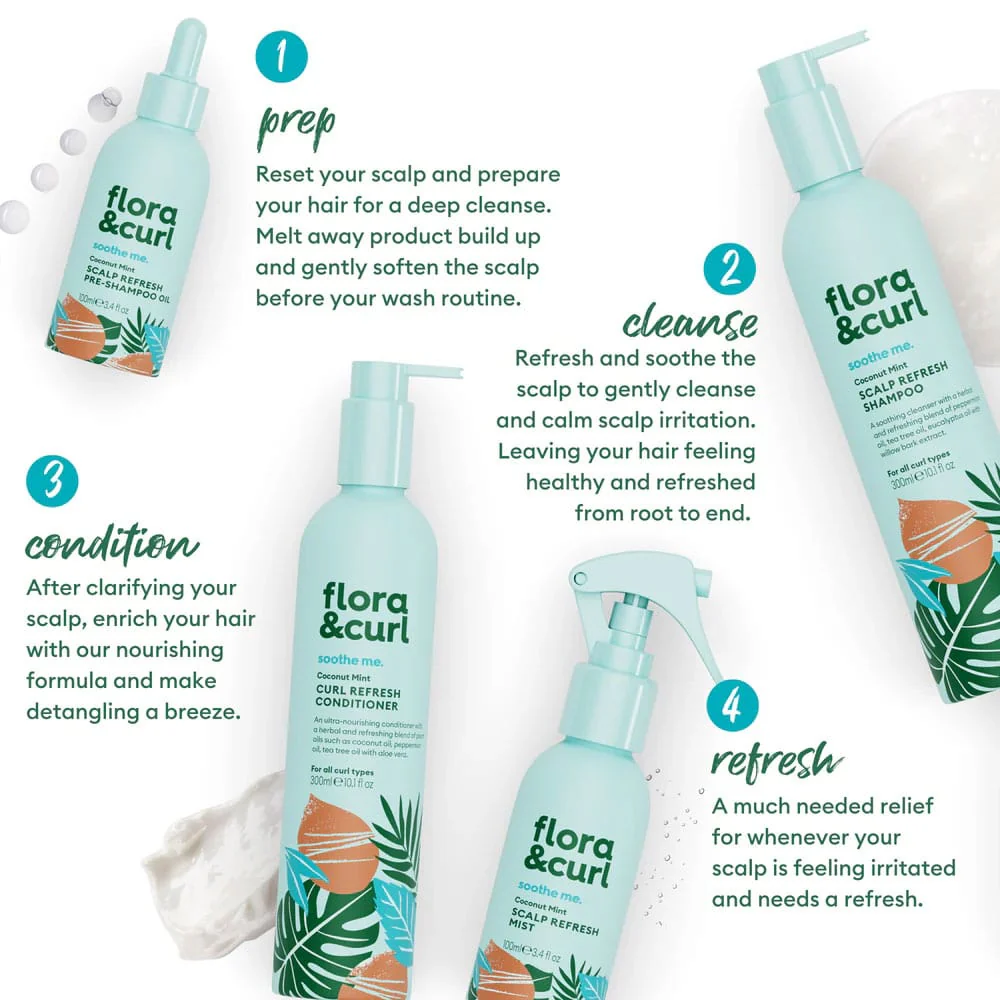 Flora & Curl Scalp Refresh Pre Shampoo Oil Coconut Mint 100ml 4 Flora & Curl Scalp Refresh Pre Shampoo Oil Coconut Mint 100ml