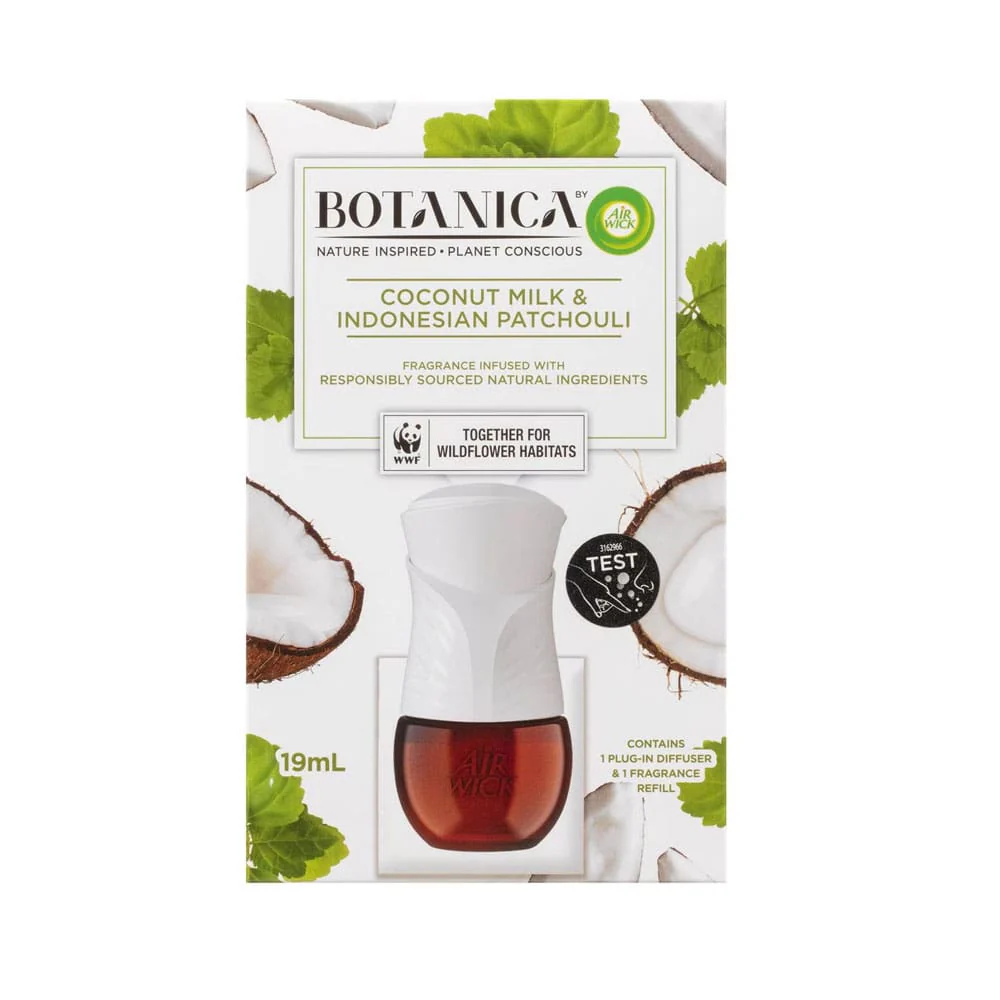 Air Wick Botanica Coconut Milk & Indonesian Patchouli 1 Plug In Diffuser & 1 Fragrance Refill