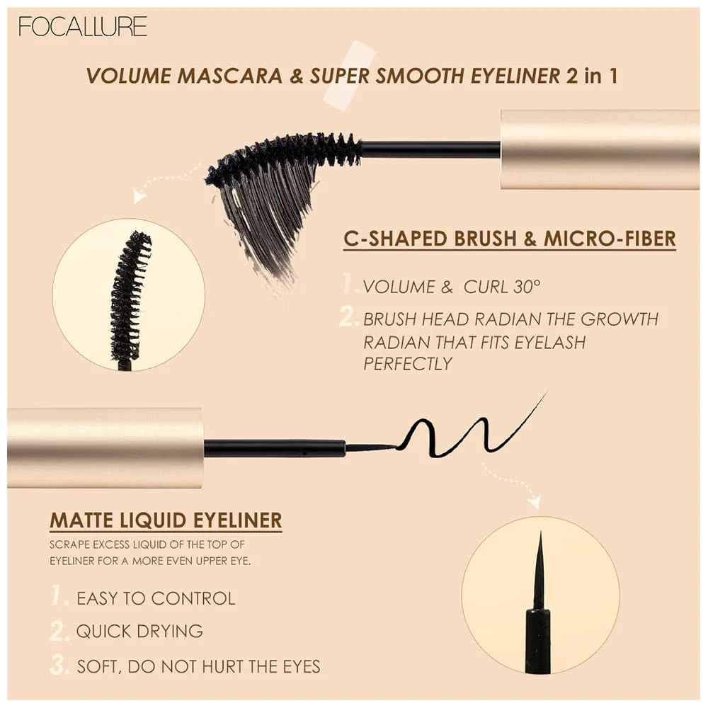 Focallure Stay Waterproof Mascara & Eyeliner 2-in-1 01 Black 3 Focallure Stay Waterproof Mascara & Eyeliner 2-in-1 01 Black