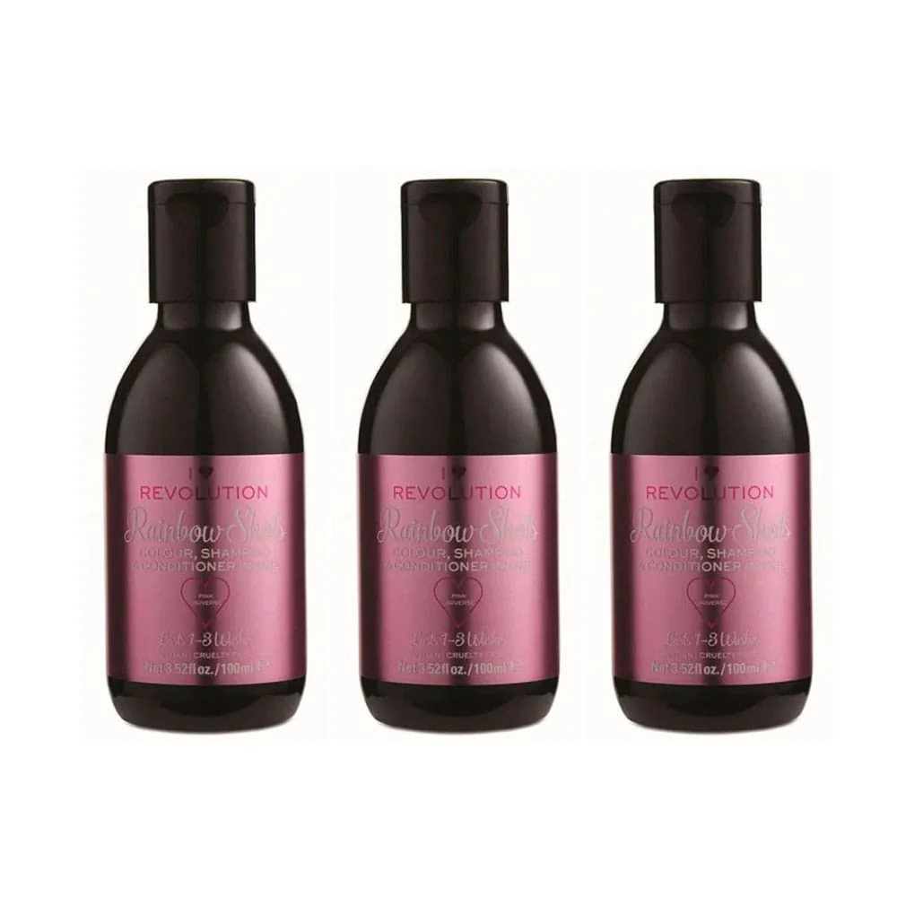 3x I Heart Revolution Rainbow Shots Colour, Shampoo, & Conditioner In One Pink Universe 100ml