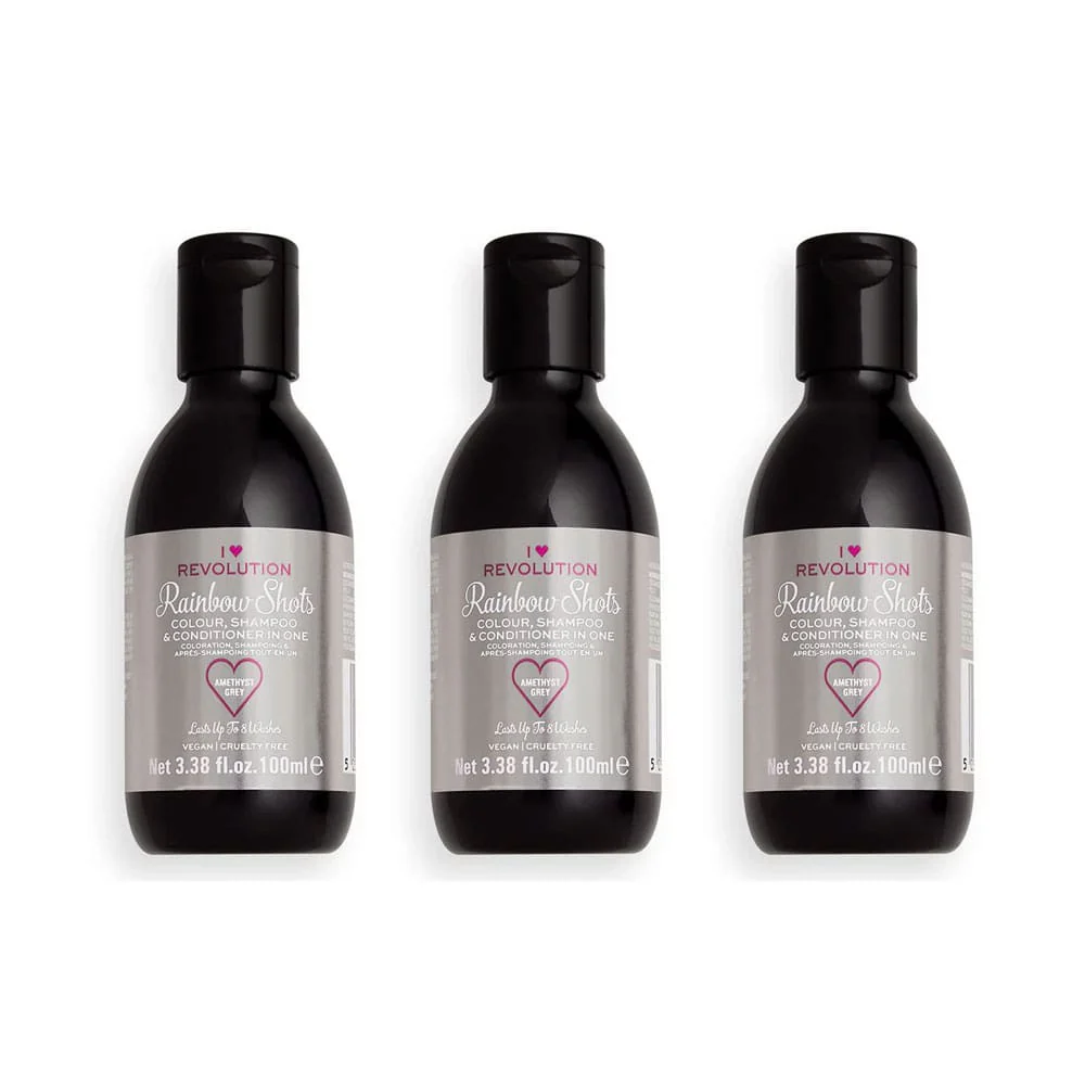 3x I Heart Revolution Rainbow Shots Colour, Shampoo, & Conditioner In One Amethyst Grey 100ml