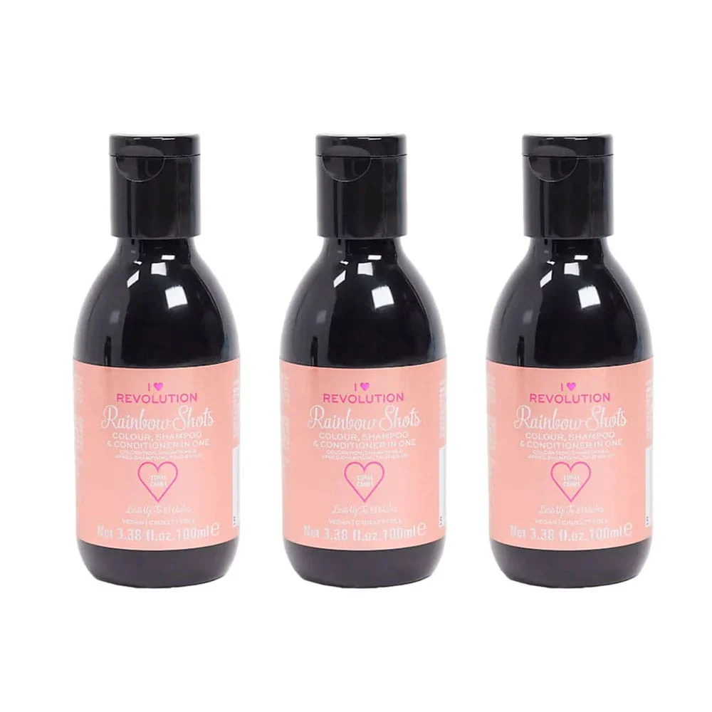 3x I Heart Revolution Rainbow Shots Colour, Shampoo, & Conditioner In One Coral Candy 100ml