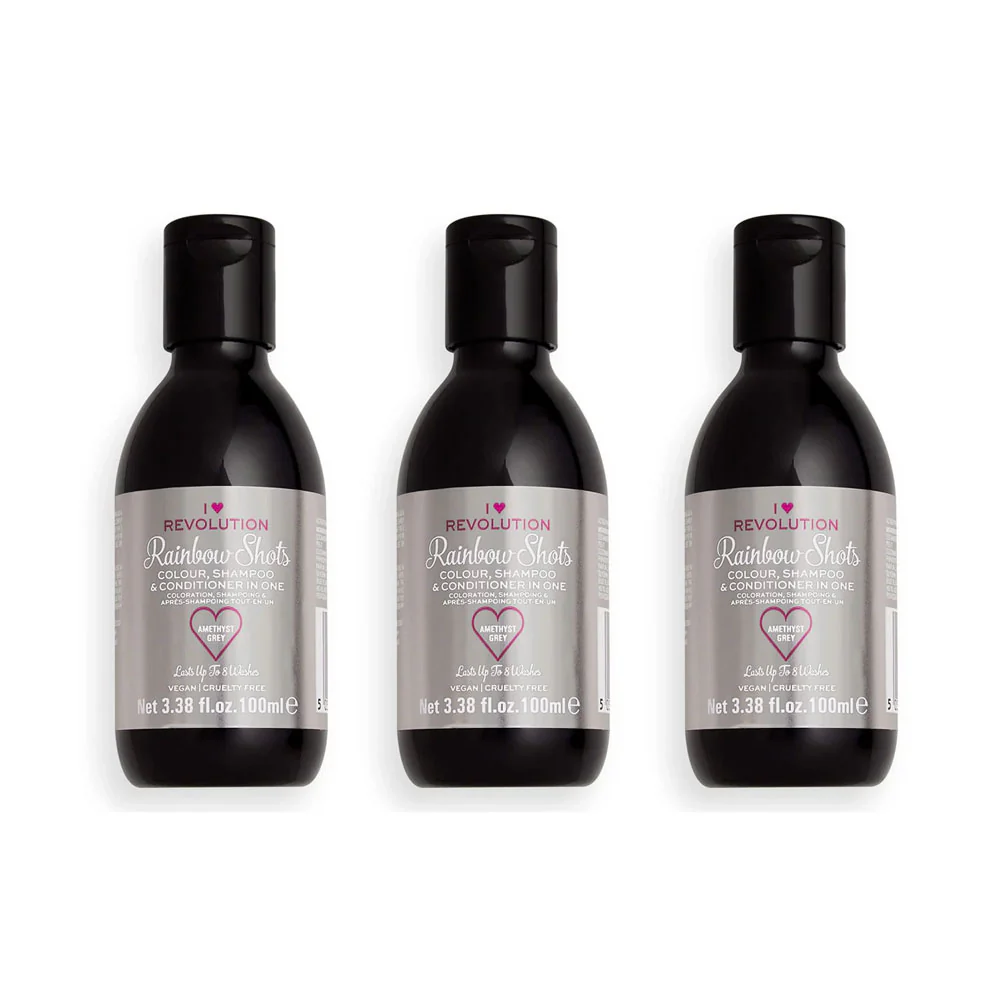 3x I Heart Revolution Rainbow Shots Colour, Shampoo, & Conditioner In One Silver Angel 100ml