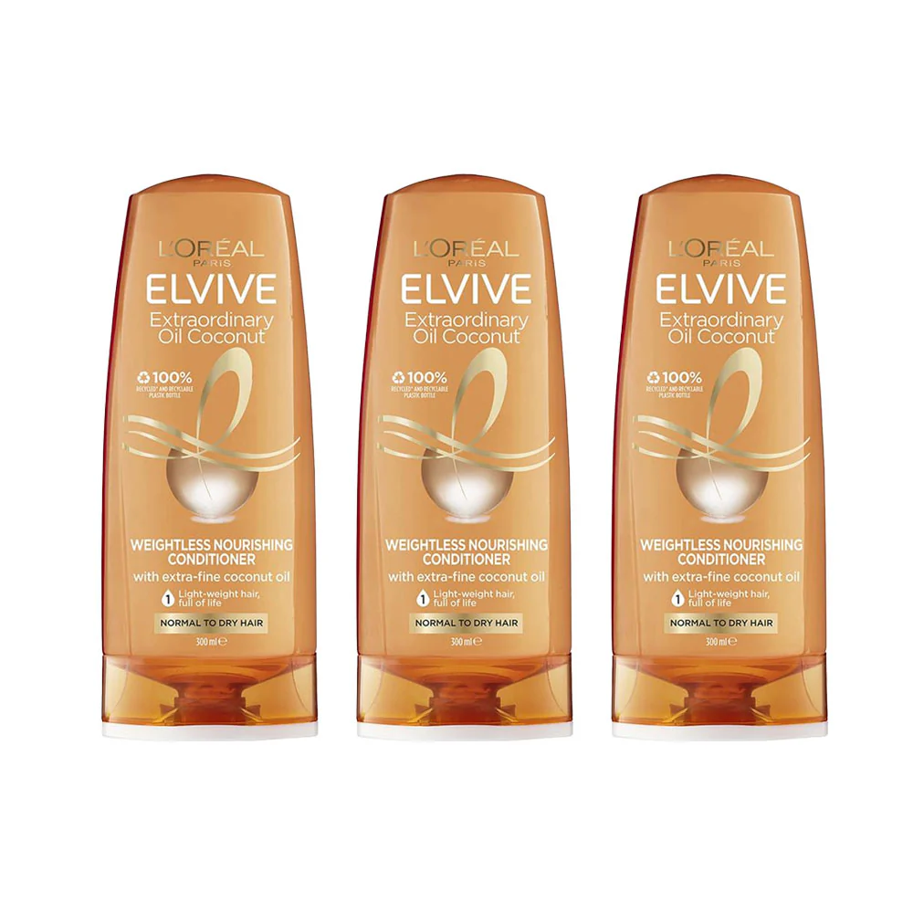 3x L'Oreal Elvive Extraordinary Oil Coconut Conditioner 300ml